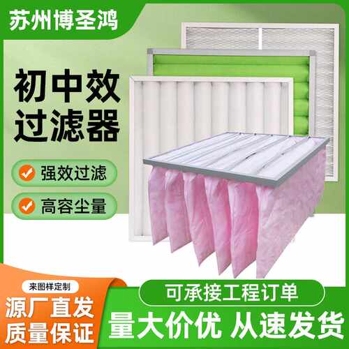 初中效板式空气过滤器袋式中央空调G4空气净化过滤网除尘滤芯