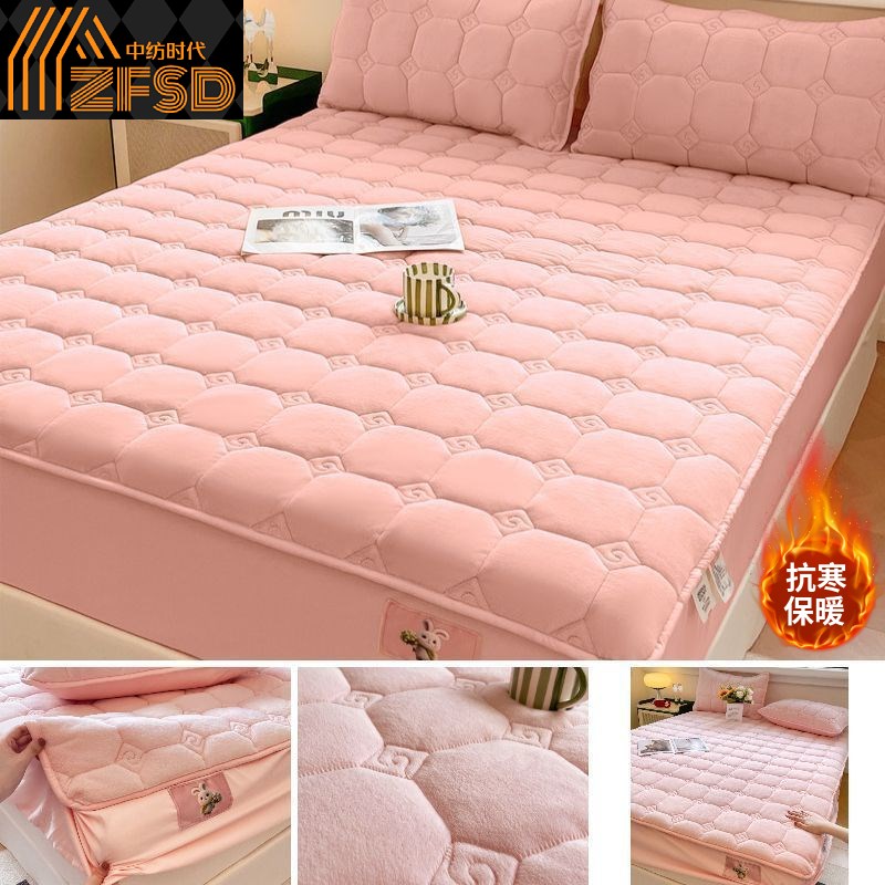 全包加厚加绒床垫套n冬季兔绒床笠床套单件床罩防滑床单毛绒保护