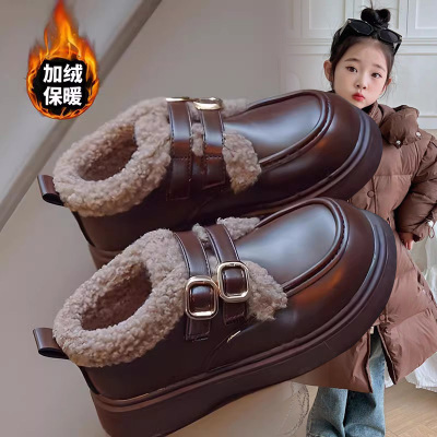 女童棉鞋加绒休闲2024春秋新款保暖加厚防滑软底中大童冬款潮皮鞋