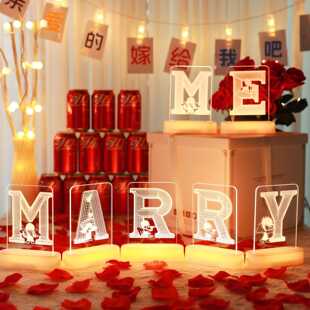 霓虹发光marry me求婚字母灯牌摆件七夕氛围浪漫表白布置装饰灯