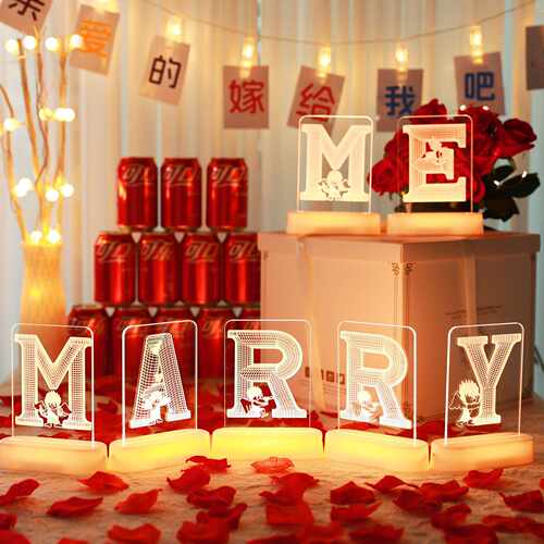 霓虹发光marry me求婚字母灯牌摆件七夕氛围浪漫表白布置装饰灯