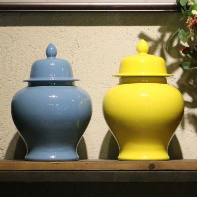 【几何空间】单色釉如意将军罐 现代中式纯色陶瓷花瓶装饰品摆件