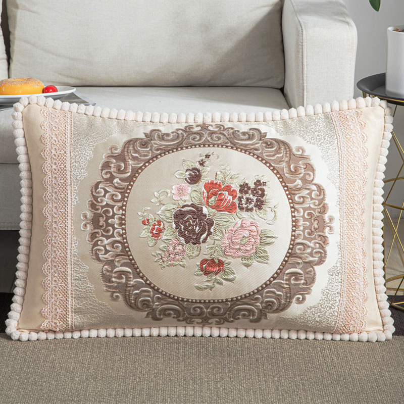 欧式提花抱枕沙发靠垫抱枕套刺绣长方形客厅靠枕S腰靠背椅靠靠垫