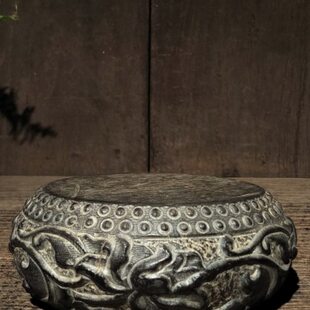 仿古石雕山西青石雕缠枝莲中石鼓壶座杯座装饰文玩把玩上品