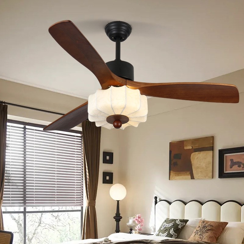 覆古客厅吊扇灯焦糖色餐厅卧室风扇灯五叶M大风力书房实木风扇吊