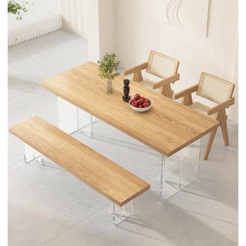 简约现代亚克力餐桌悬浮实木办公桌长方形透明脚家用工作台书桌椅