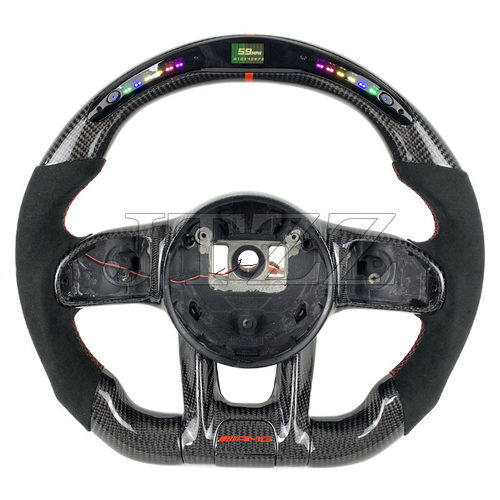 适用于奔驰AMG W205 W204老改新LED翻毛皮碳纤维方向盘