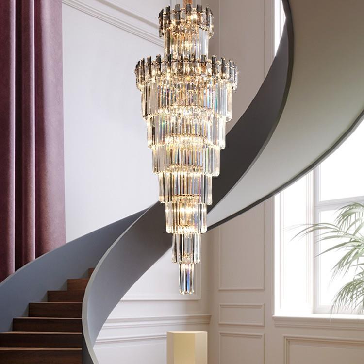 复式楼大吊灯现代简约轻奢水晶别墅客厅中空大厅旋转楼梯间长吊灯