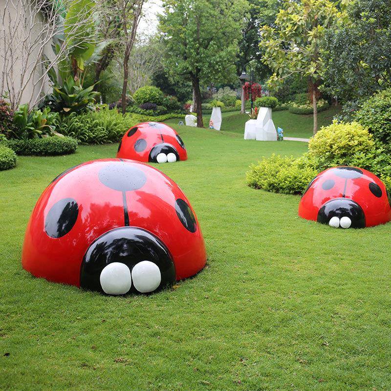 玻璃钢七星瓢虫雕塑户外景区公园林学校不锈钢金属甲壳虫小品摆件