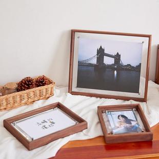 FAS级北美黑胡桃木高透明亚克力桌面全景相框创意客厅照片家居