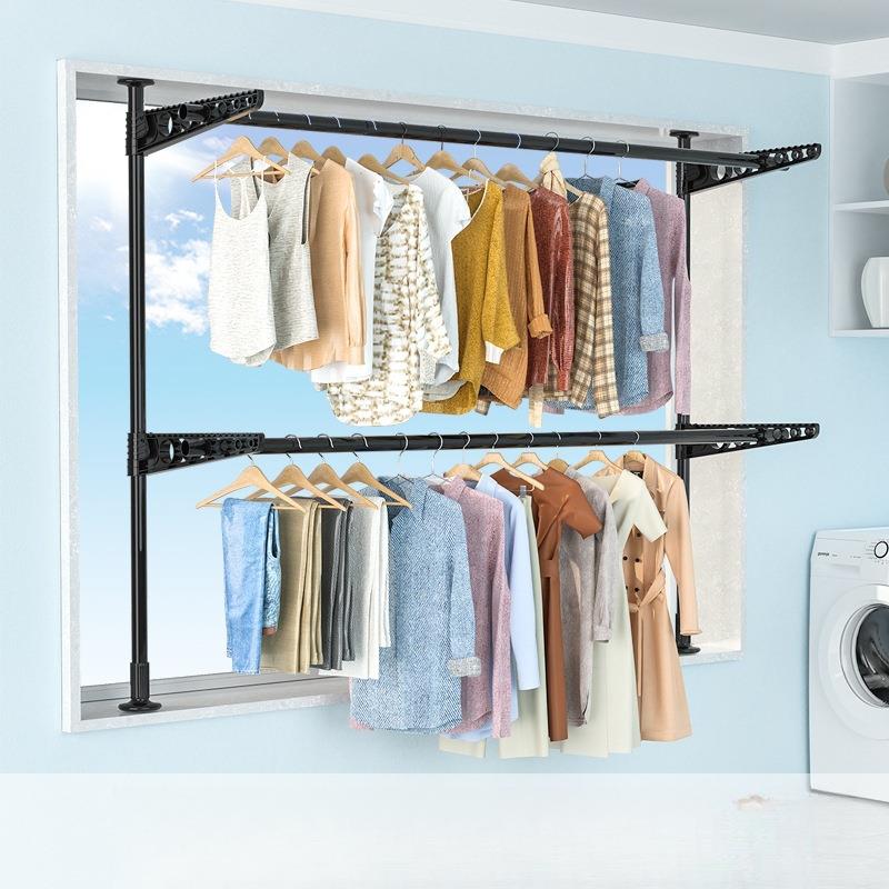 窗台窗户晾衣杆家用阳台窗外晒被子神器简易顶天立地飘窗晾衣架