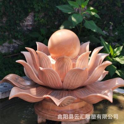石雕荷花喷泉晚霞红莲花吐水莲花喷泉户外庭院水景喷水雕塑摆件