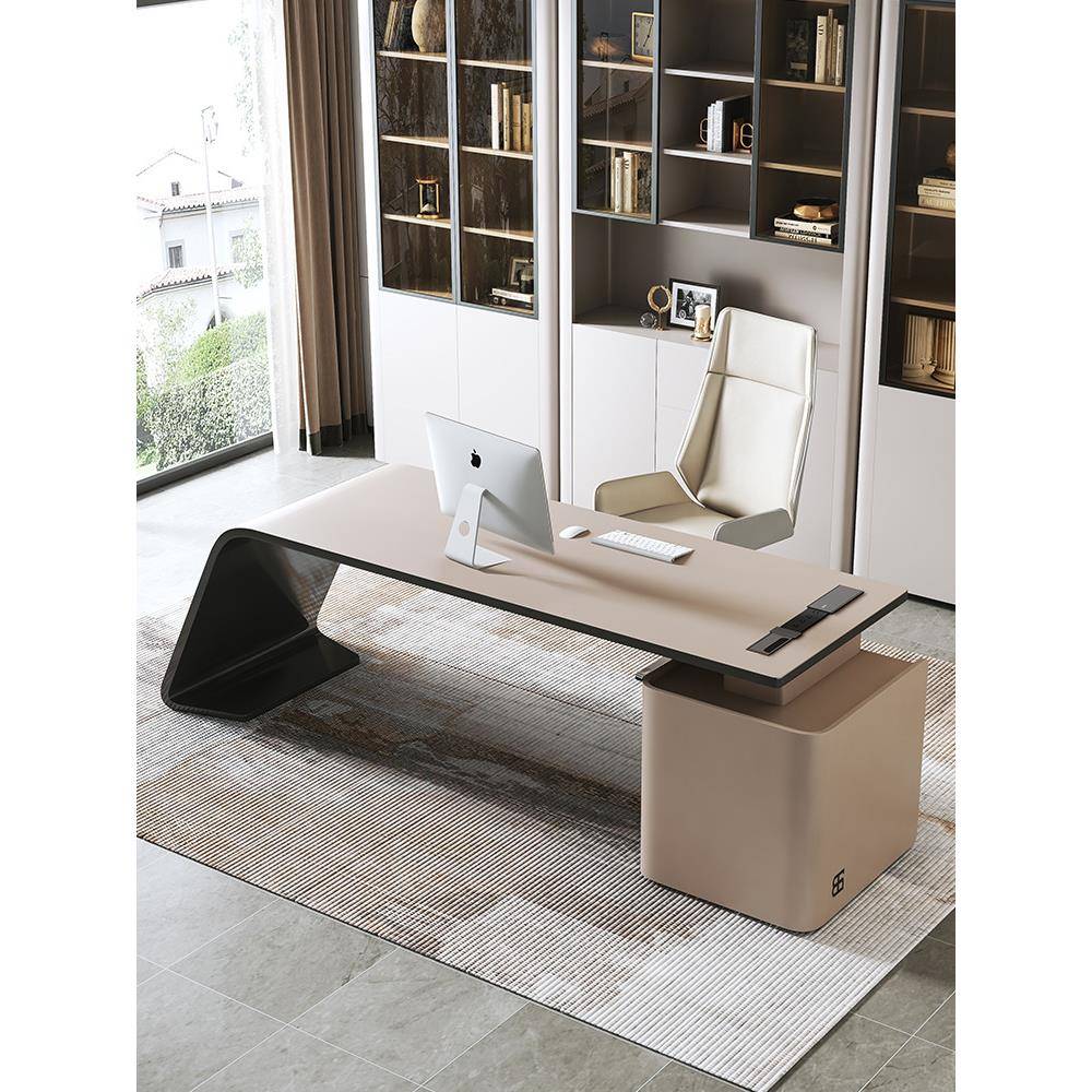 意式极简现代书桌时尚抽屉写字台简约办公桌家用书房电脑桌椅组合