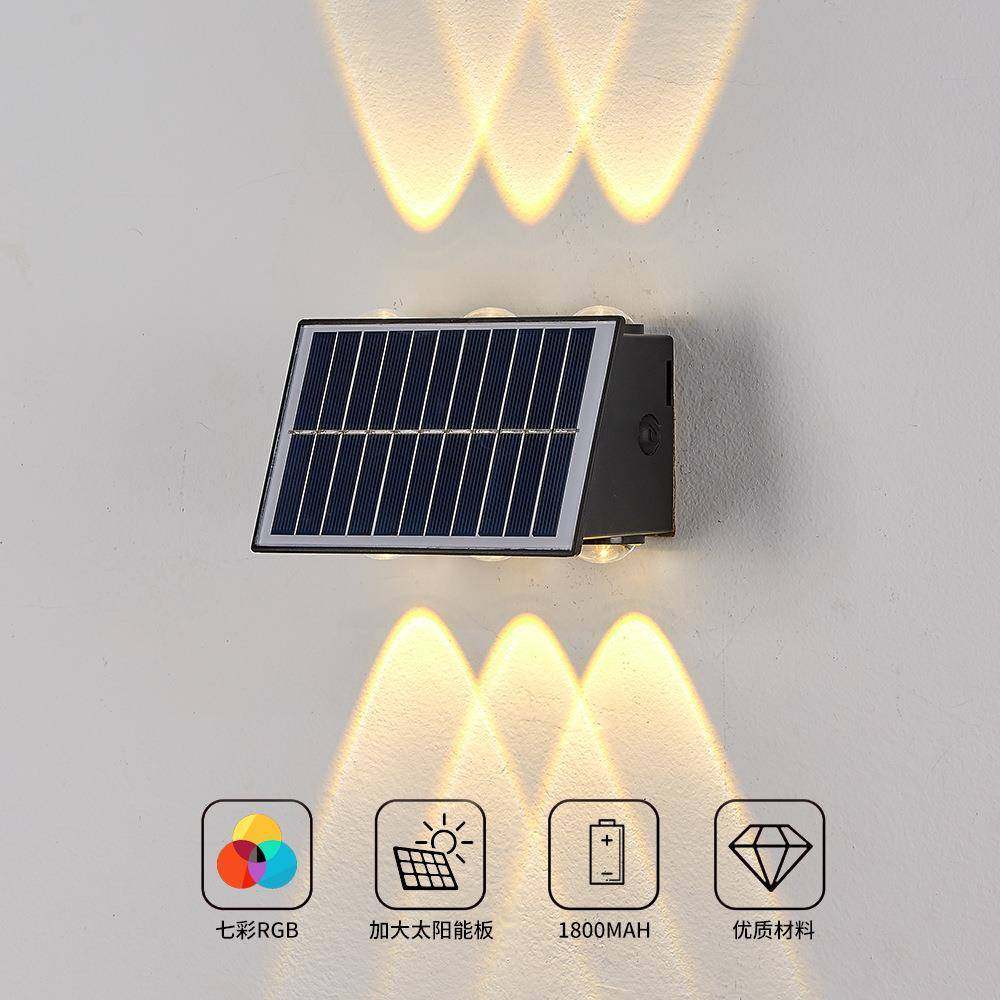 户外防水太阳能壁灯上下发光家用室外七彩RGB壁灯围墙庭院灯