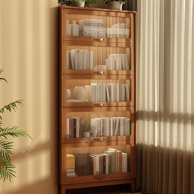 落地家用置物柜儿童收纳储物柜客厅展示书架新品防尘书柜带玻璃门