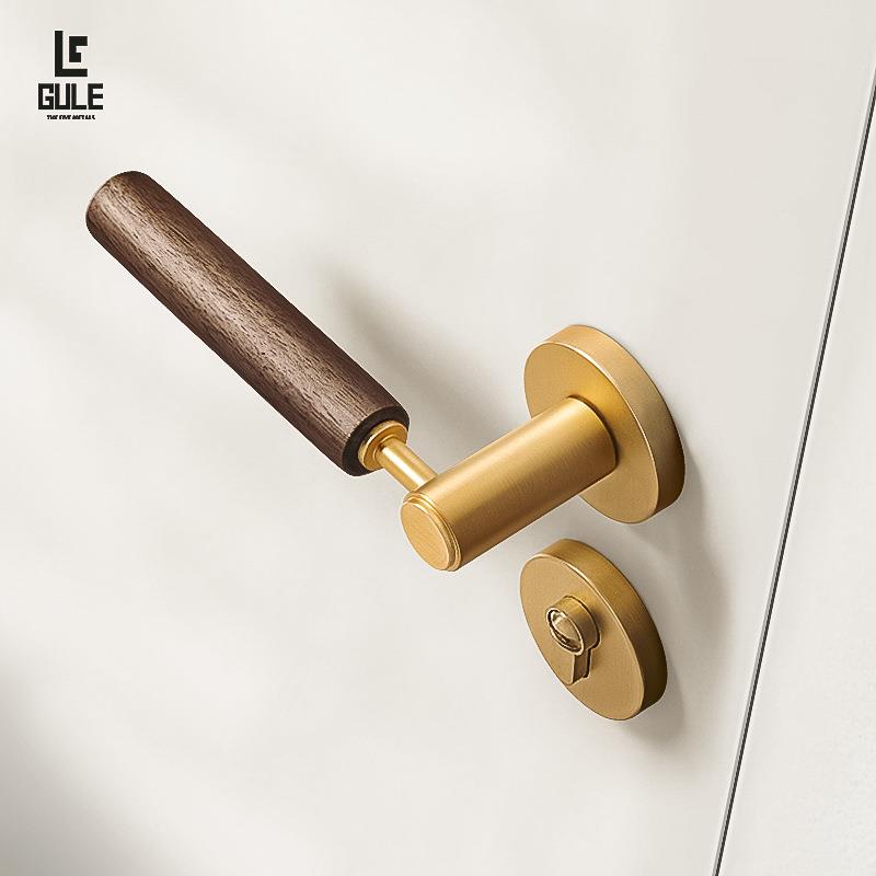 房门锁胡桃木卧室轻法式静音复古门把手实木中古执手家用通用型