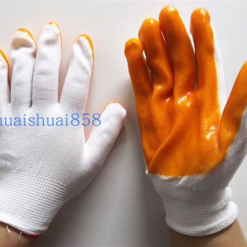 尼龙pvc挂胶手套工作手套浸胶手套薄尼龙胶手套劳保手套贴手包邮