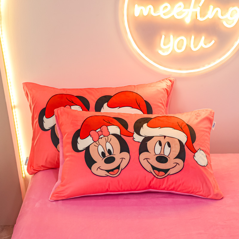 草莓熊牛奶珊瑚绒枕套一对装48x74cm双人枕芯内胆套家用枕头套单1