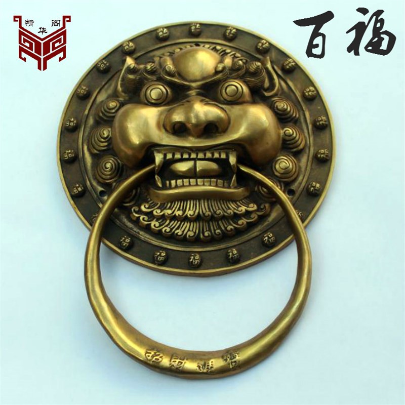 仿古中式纯铜装饰兽头古典实木大门虎头拉手仿古纯铜狮子头铜门环