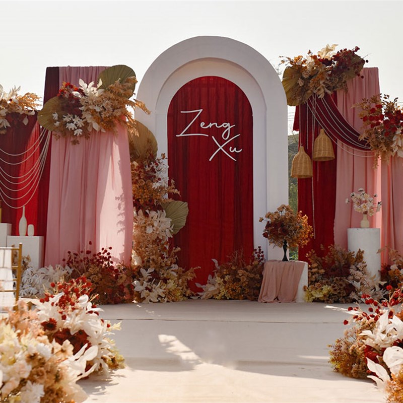 新款婚庆背景布幔支架可伸缩架户外草坪婚礼布置牛奶丝装饰拱门架