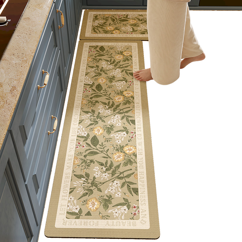 大江地垫欧式花朵长条厨房专用可擦洗地毯加厚防水防油防滑脚垫子