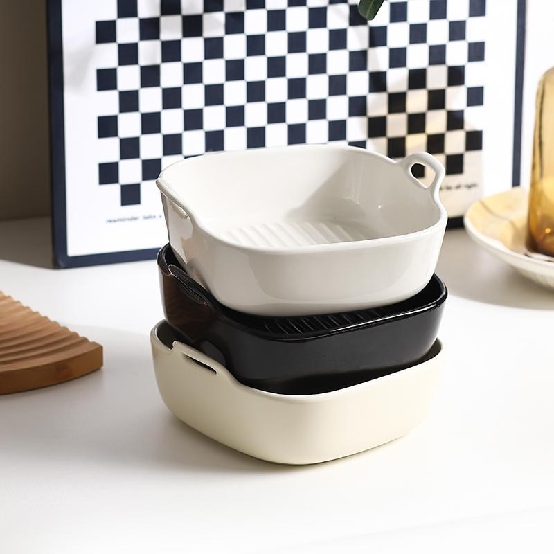 耐高温陶瓷碗双耳烤碗烤箱空气炸锅碗水果沙拉碗焗饭碗家用
