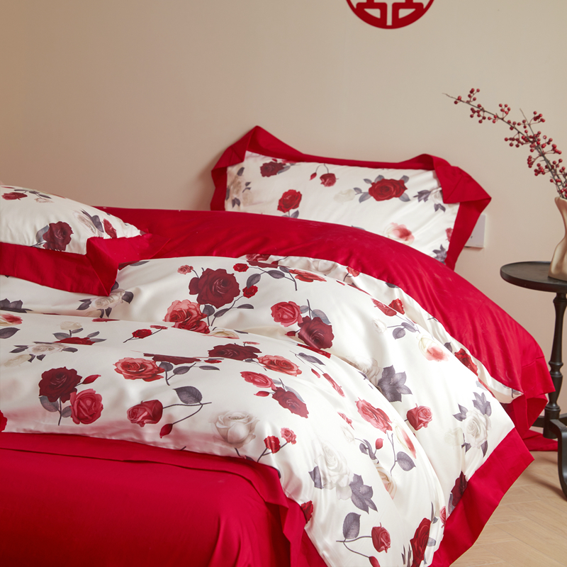 结婚四件式床组红色喜被套婚嫁婚床婚被新婚床上用品婚礼婚房布置