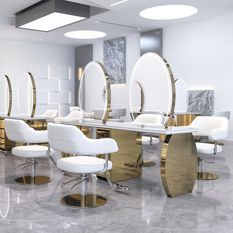 新款理发店镜台染烫剪发镜单双面一体式带柜美发镜子发廊