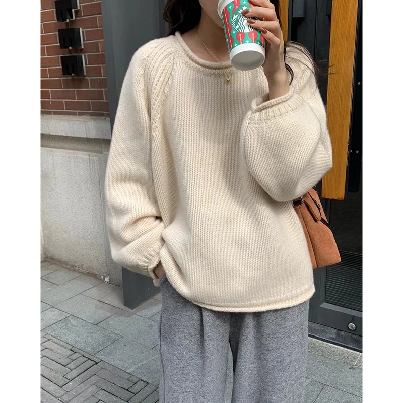法式洋气米白色针织衫毛衣套头温柔2025新款女秋季宽松慵懒风