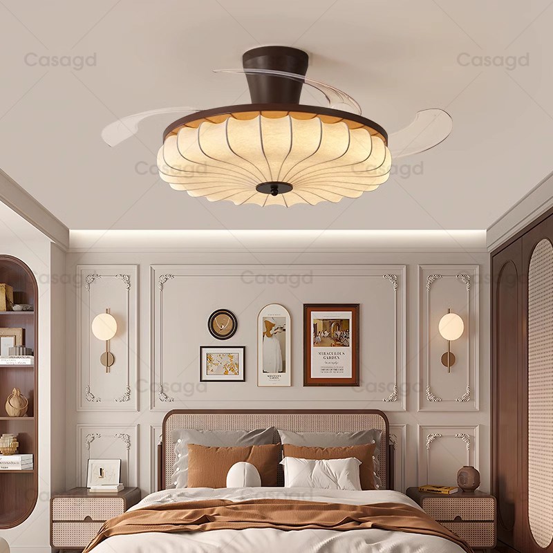 【新款】中国风扇j灯卧室吸顶蚕丝灯侘寂风复古餐厅隐形扇叶吊扇