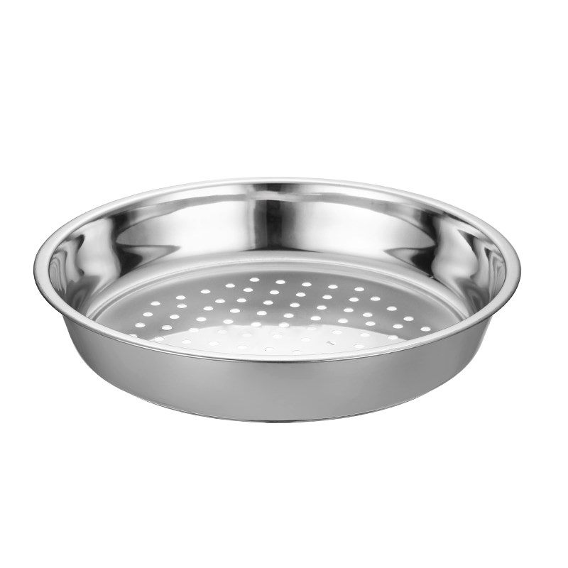 304不锈钢大锅蒸盘圆形u密孔蒸饭盘子漏盘平底圆形沥水盘漏筛蒸笼