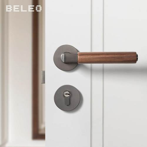胡桃木卧室门锁家用通用型室内现代磁吸静音房门锁中式木门门把手