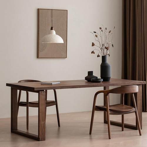 黑胡桃木餐桌北欧简约原木大板桌现代中式莫比恩全实木茶桌洽谈桌