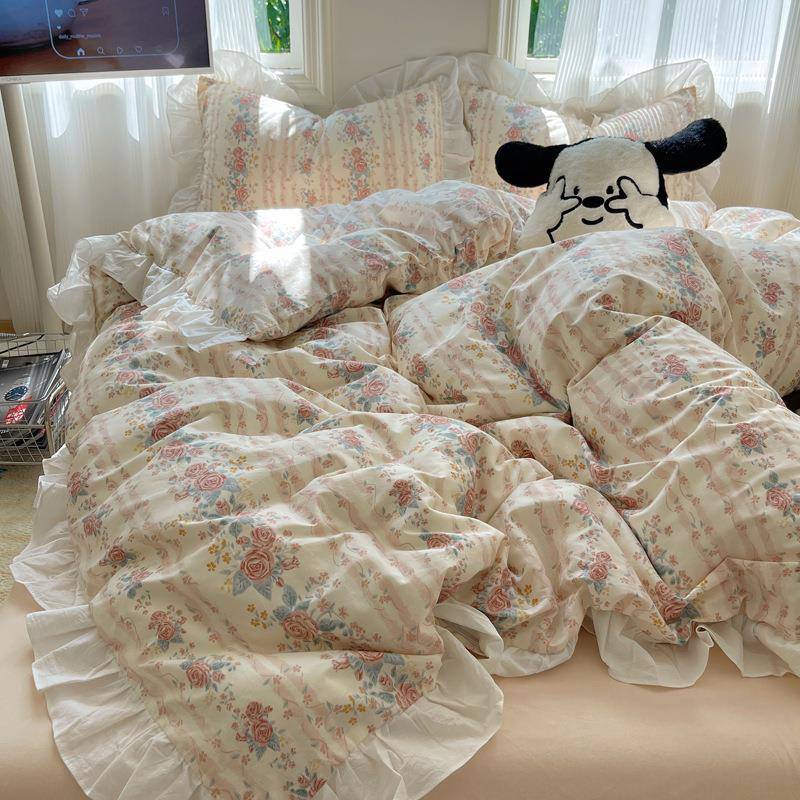 田园公主风纯棉小碎花花边全棉亲肤裸睡床上四件套宿舍三件套柔软