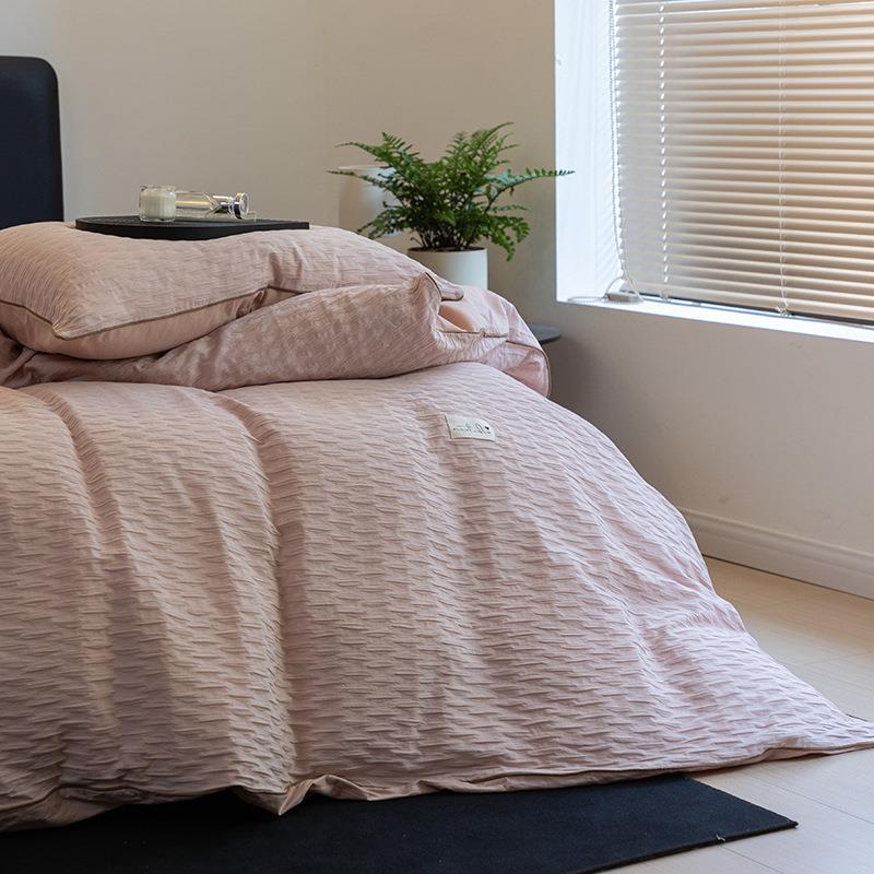 秋季新品蓬松现代风柔软提花全棉四件套水洗棉粉色纯棉被套床单