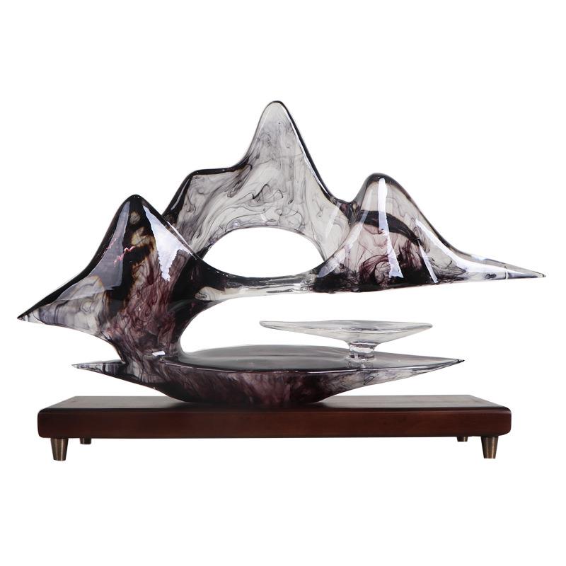 新中式透明水墨假山摆件售楼处客厅玄关装饰品高端云山软装工艺品