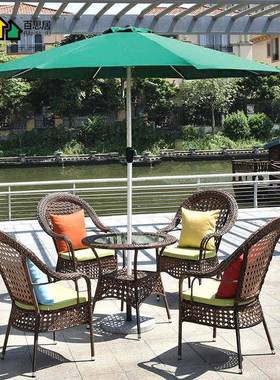 OK椅休闲加高背镂空创意庭院户外手工PE编藤餐桌椅三件套组合