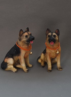 仿真警犬狼狗小摆件德国黑贝玩偶手工艺品汽车装饰品假山盆栽造景