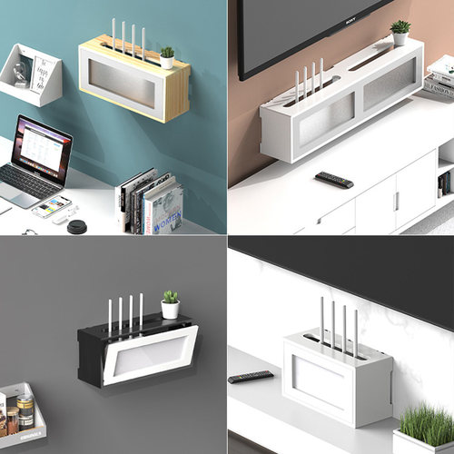 电视机顶盒插座遮挡装饰插排电源线固定墙上光猫路由器收纳盒实木