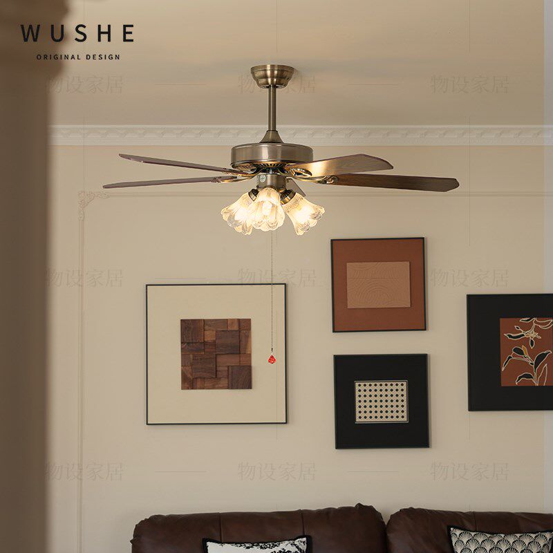哈维法式中古智能变频餐厅风扇灯中古风卧室灯美式复古客厅吊扇灯