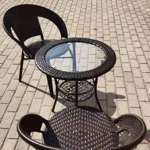阳台小桌子藤编圆形茶几钢化玻璃休闲小圆桌小茶桌椅组合简易茶几