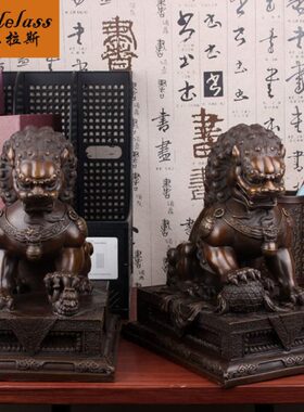 班德拉斯  纯铜狮子摆件一对公母守门狮子宫门狮子家居办公室装饰