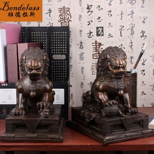 班德拉斯 饰 纯铜狮子摆件一对公母守门狮子宫门狮子家居办公室装