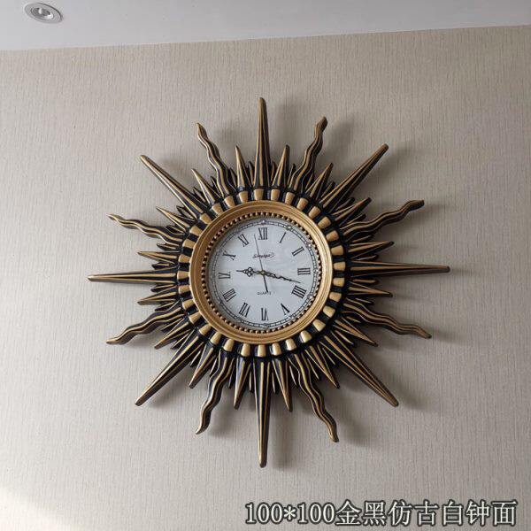 特大号简欧式复古钟表酒店太阳挂钟客厅装饰壁钟宾馆钟静音石英钟