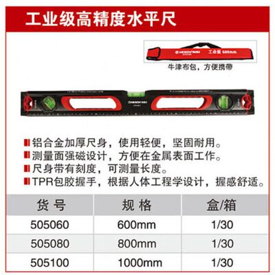 耐世工业级高档水平尺 50/60CM/1M水平尺 505060 505080 505100