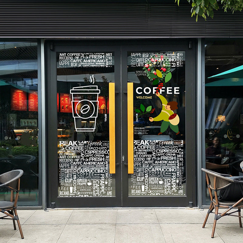 商场西餐咖啡馆橱窗文字主题落地窗氛围布置装饰玻璃贴纸静电贴膜