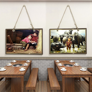 儿时放牛娃回忆童年复古怀旧饭店农家乐餐厅乡村田园麻绳装饰挂画