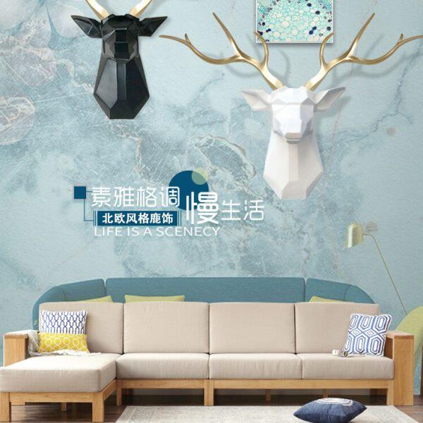 北欧招财金色鹿头壁挂酒吧客厅背景墙个性装饰轻奢树脂动物头墙饰