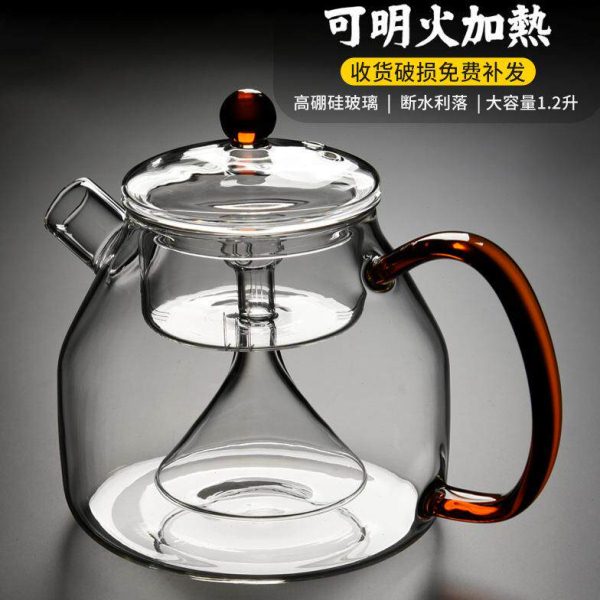 新款高硼硅玻璃蒸茶壶家用大容量茶壶燃气加热大号烧水壶短嘴煮茶