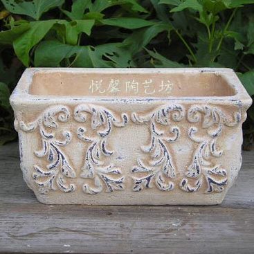 欧式田园风格陶盆 长方款 杏色 做旧 清鲜 简约 复古 多肉花盆